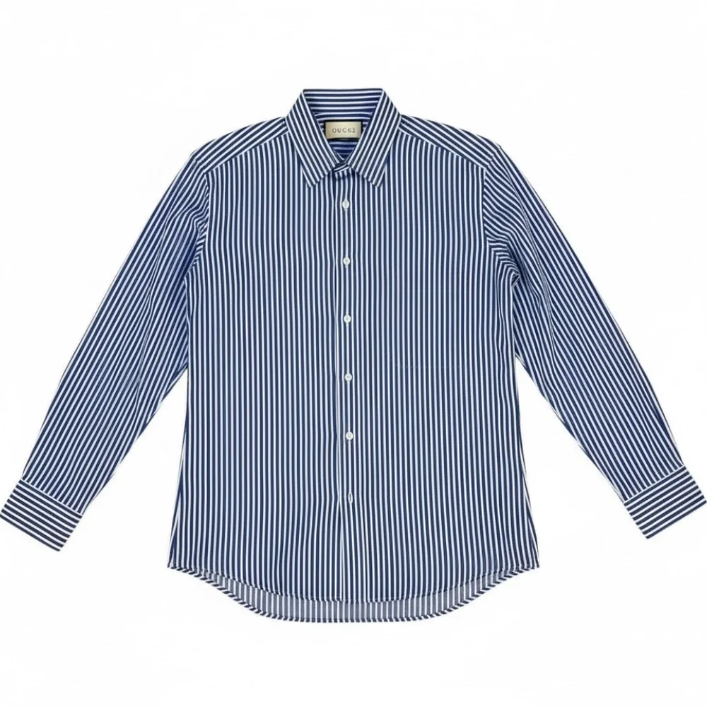 👔 Gucci Blue & White Vertical Stripe Button-Down‎ Shirt | Men’s M